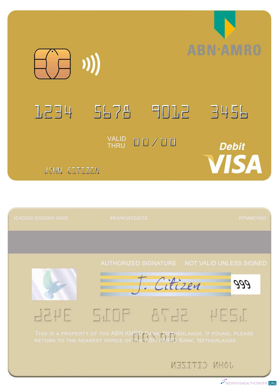 Download Netherlands ABN AMRO Bank visa debit card Photoshop template